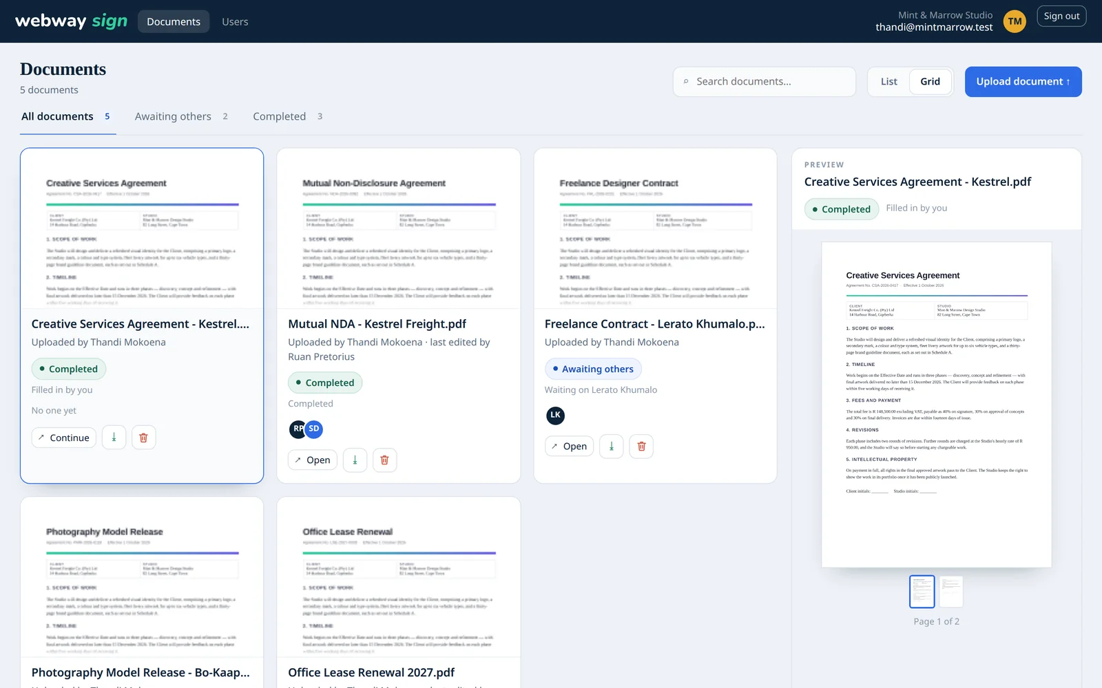 Documents shown as a grid of page previews